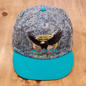Vintage Alaska Hat Cap Snapback Denim Bald Eagle Embroidered Logo 90s 80s